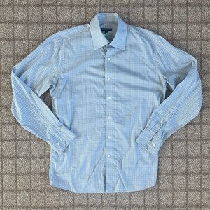 Men's Peter Millar Crown Crafted Button Down Shirt Light Blue White Plaid Size M